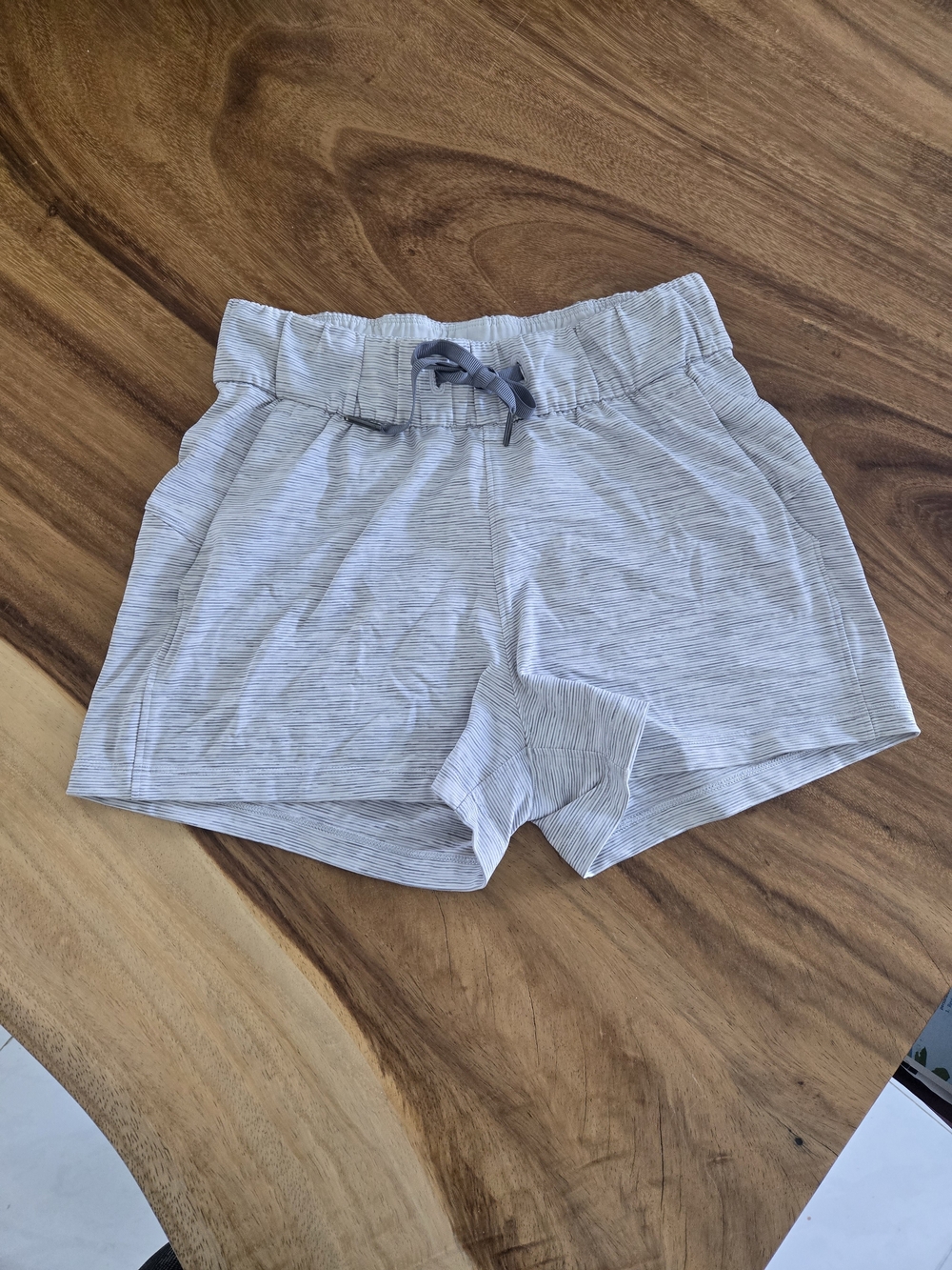 Lululemon Light Gray Striped Drawstring Lounge Shorts